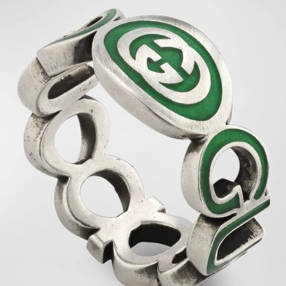 New Gucci Interlocking G Enamel Band Ring- Unisex - Picture 1 of 3